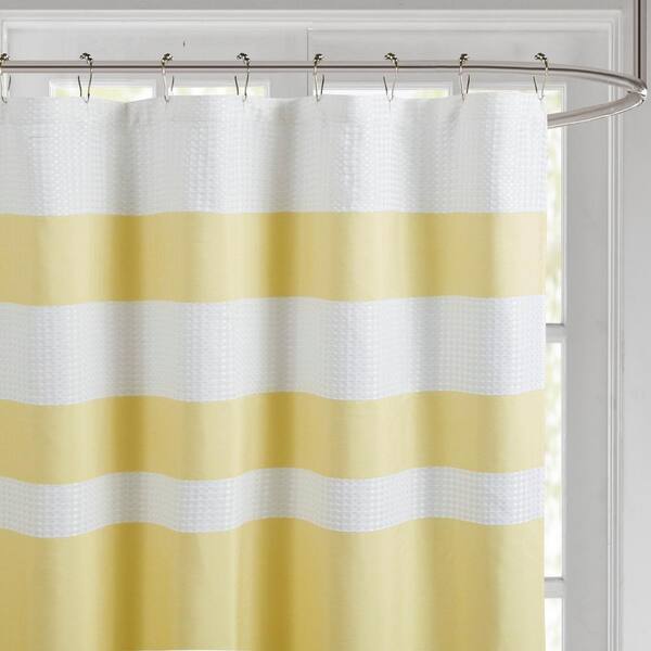 Madison Park Spa Waffle Yellow 72 In X, Mustard Yellow Striped Shower Curtain