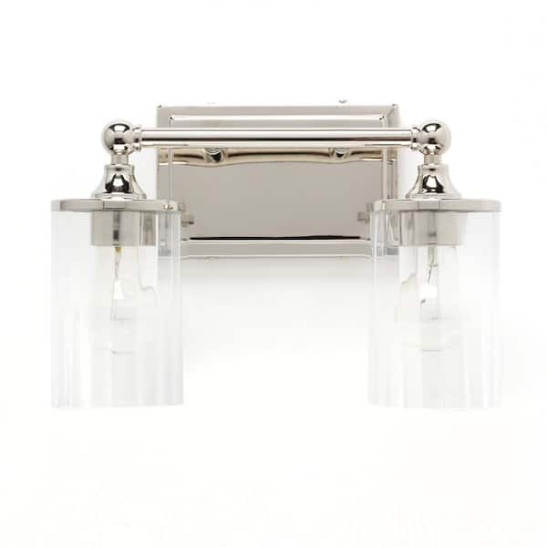Capital Lighting Fixture Company Camden 14 in. W x 9 in. H x 6.5 in. E 2-Light Polished Nickel Vanity Light with Clear Beveled Glass