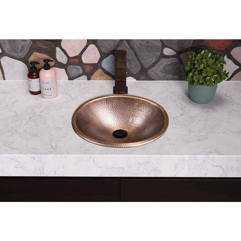 Hand Hammered Pure Copper Oval Drop-In Bathroom Sink 17 inches