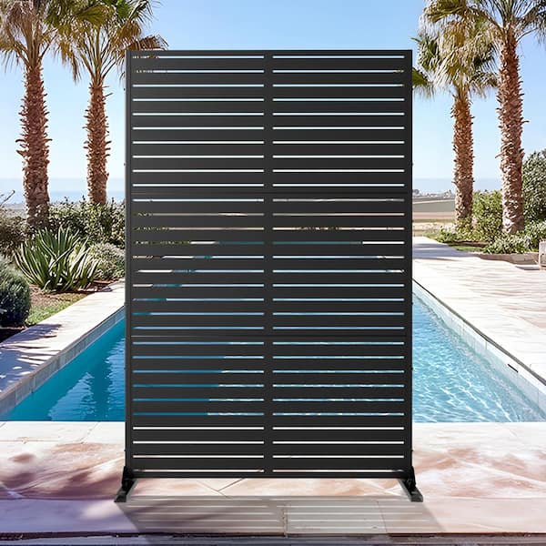 72 in. H x 47 in. W Galvanized Metal Wall Decal Outdoor Privacy Screens Garden Fence Louvered in Black