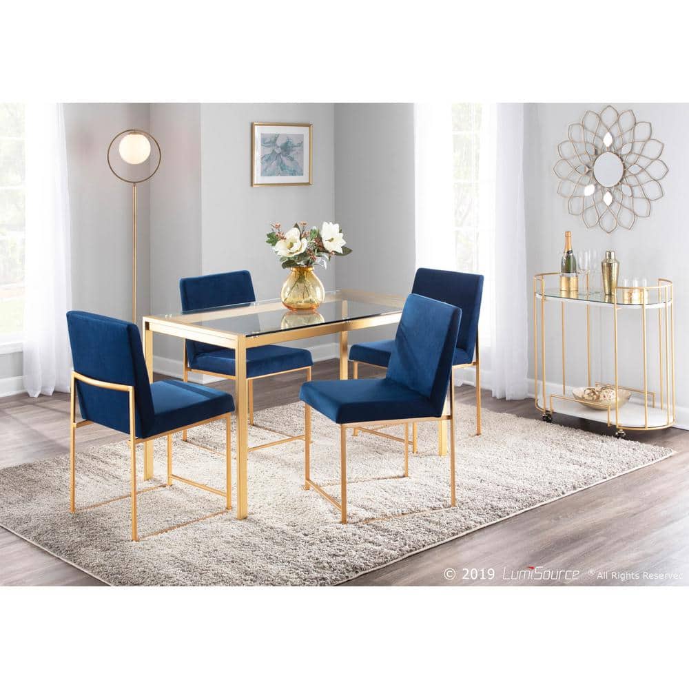 Fuji Luxe Blue Velvet Gold Metal High Back Side Chair