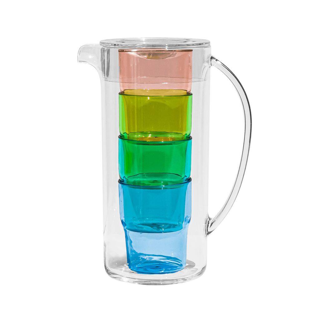 ABODE HOMEWARES Simple 91 fl. oz. Blue Acrylic Pitchers & Glass Set ...