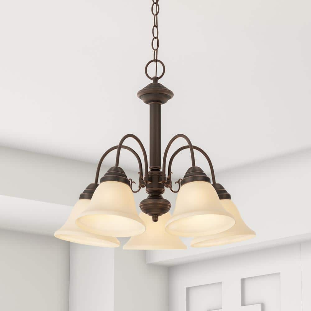 Elegant Ballerina 5-Light Chandelier in Mahogany Bronze with Champagne Linen Glass