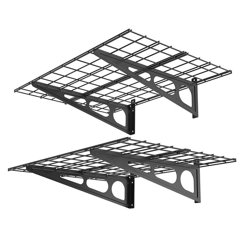 FLEXIMOUNTS 24 in. x 48 in. 2Pack Black Steel Garage Wall Shelves with