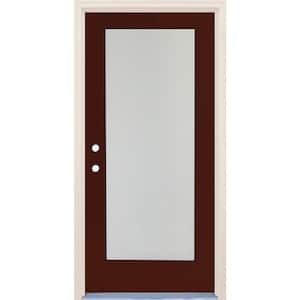 36 in. x 80 in. Right-Hand/Inswing 1 Lite Satin Etch Glass Chestnut Fiberglass Prehung Front Door w/4-9/16" Frame