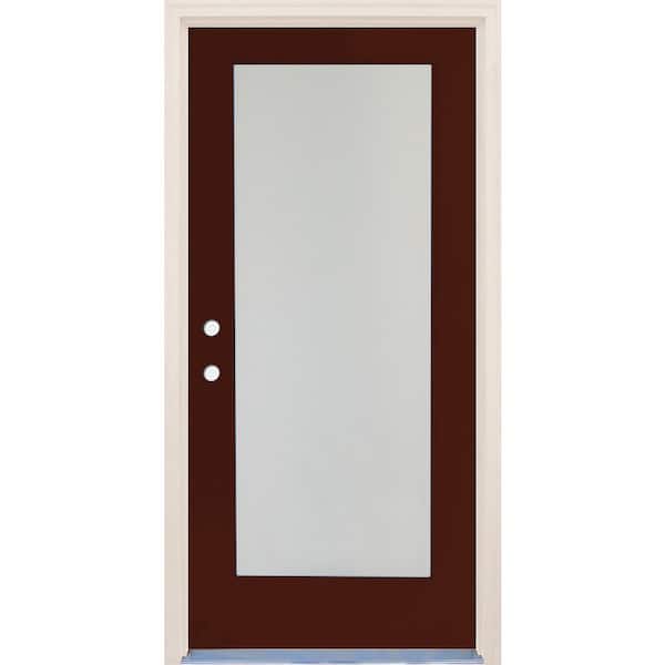 Builders Choice 36 in. x 80 in. Right-Hand/Inswing 1 Lite Satin Etch Glass Chestnut Fiberglass Prehung Front Door w/4-9/16" Frame