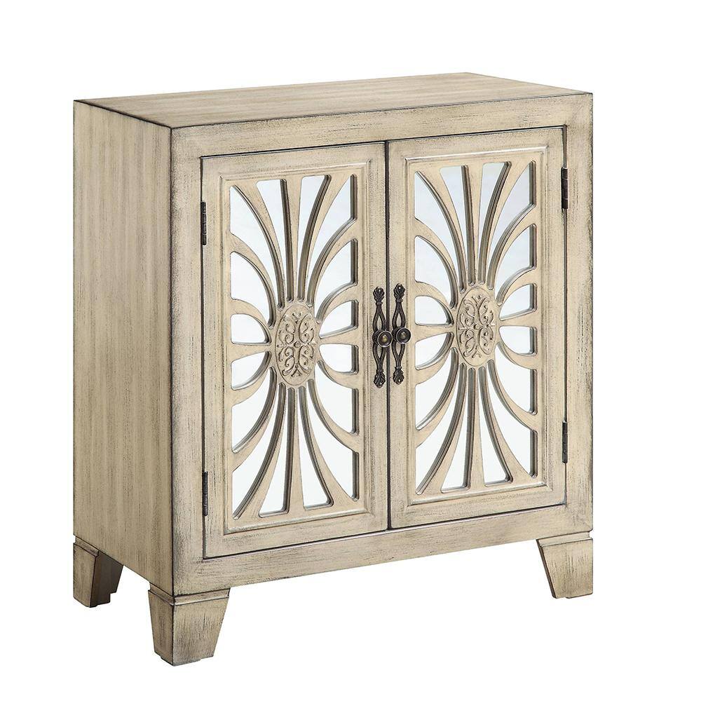 Antique White Wood and Glass Console Table with Storage