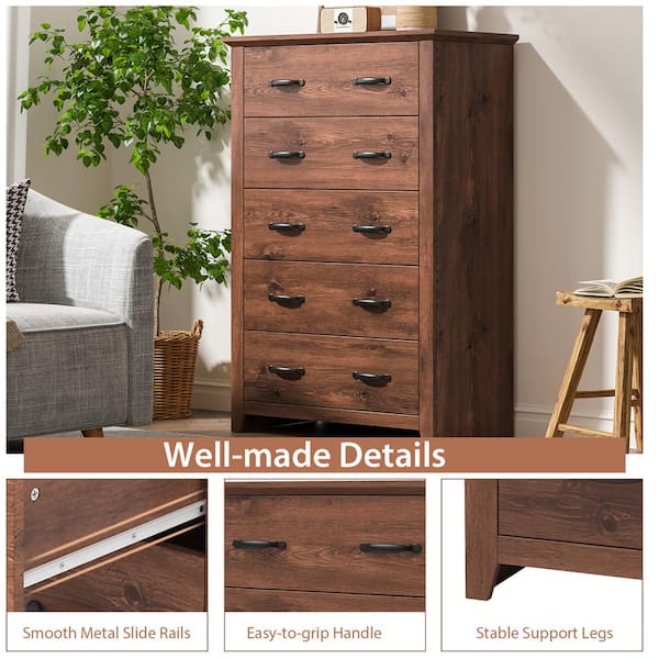 Costway 31 in. Width 5-Drawer Chest of Drawers Storage