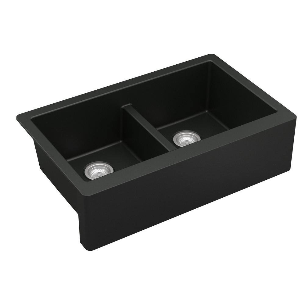 Brown Quartz Double Bowl Farmhouse Apron Front Kitchen Sink Kit