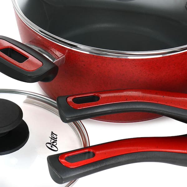 Oster Claybon 8 inch and 10 inch Aluminum Nonstick Frying Pan Set in Speckled Red
