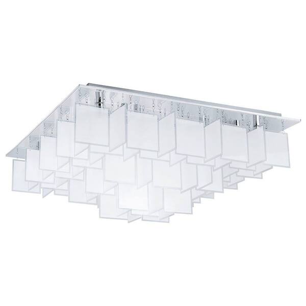 Eglo Condrada 1 30.31 in. W x 11.65 in. H Chrome and Satin Semi-Flush Mount with Hanging Frosted Glass