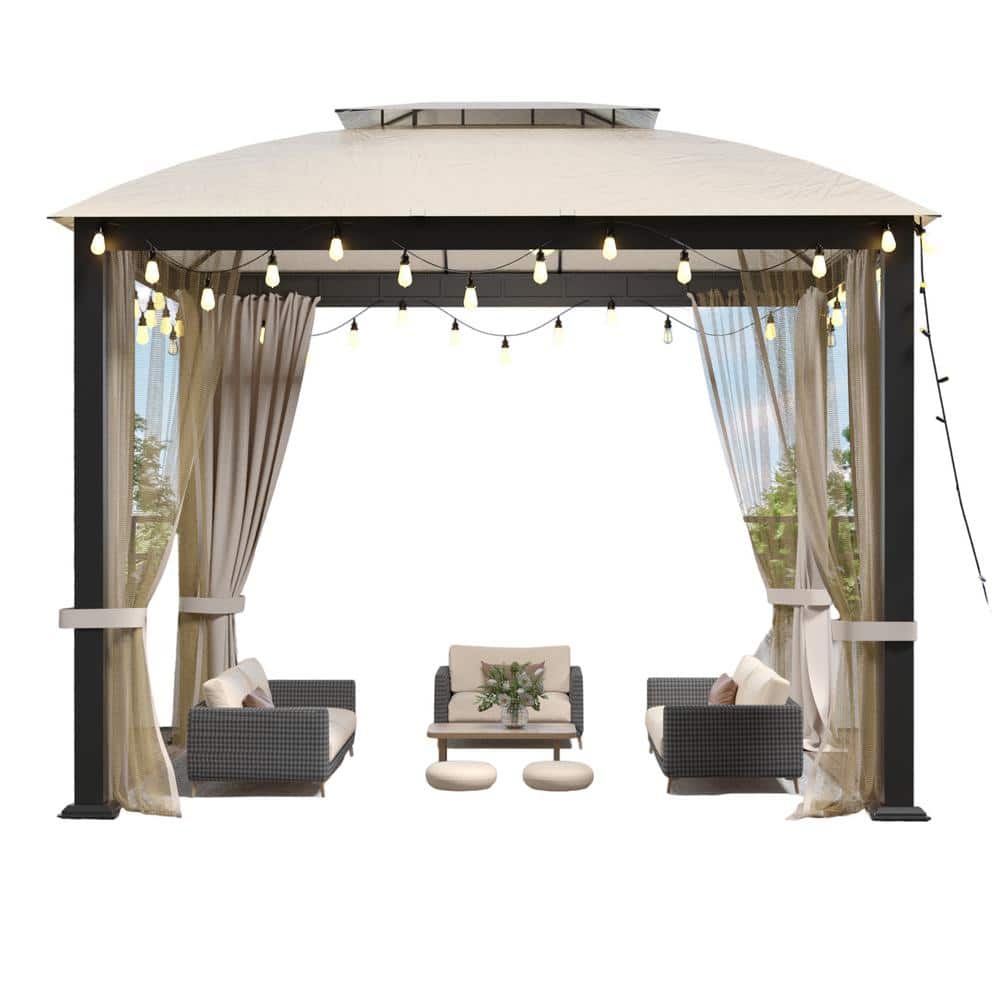 10 ft. x 10 ft. Beige Metal Softtop Metal Gazebo