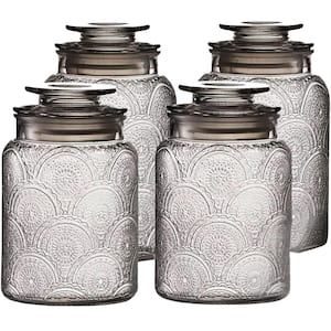 4 Piece Vintage Glass Canister Set with Airtight Lids for Kitchen Food Storage and Organization