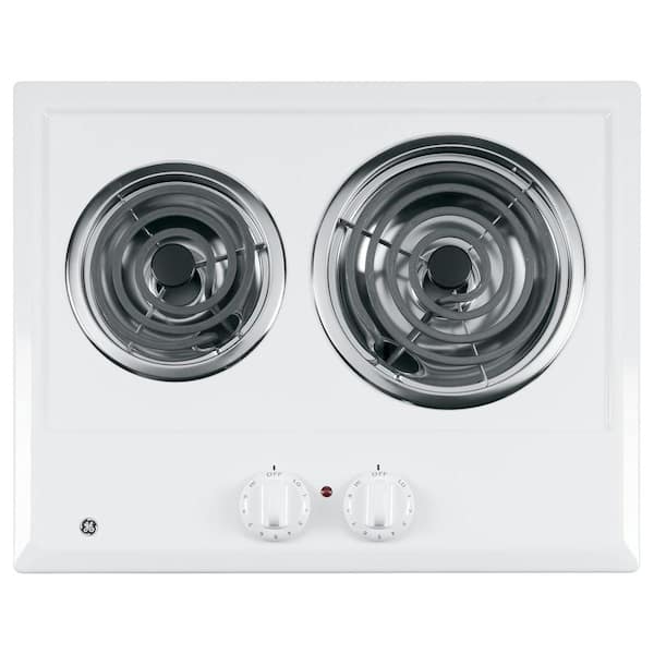 GE 21 in. Coil Electric Cooktop in White with 2 Elements