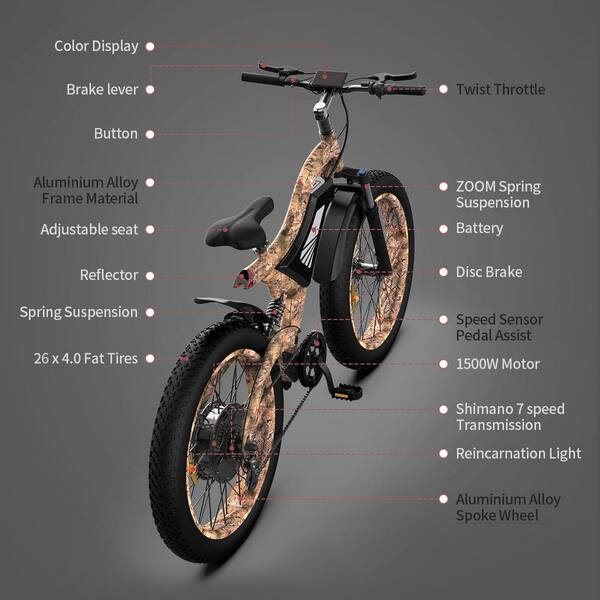 26 1500-Watt Adults Electric Bike Removable Lithium Battery
