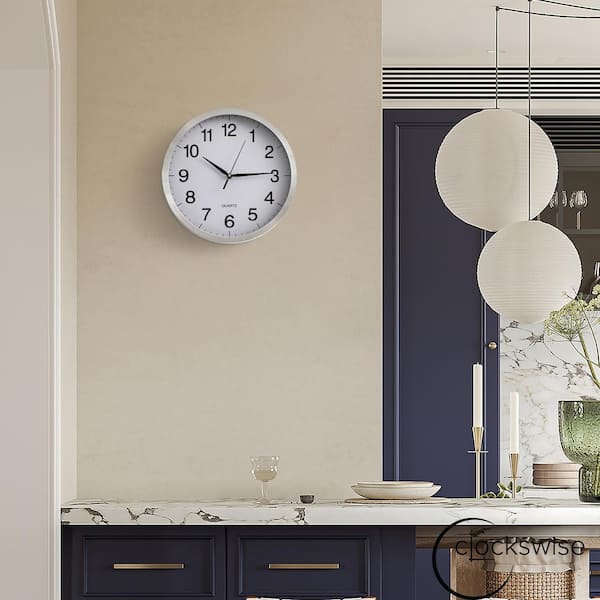 CLOCKSWISE 10 in. Round Quartz Wall Clock Non-Ticking Battery