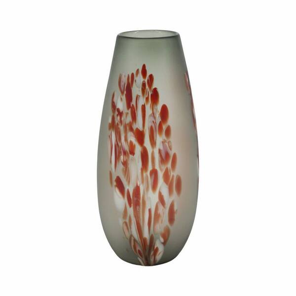 Liv & Skye 17 in. Gray Glass with Red Detail-Gray Decorative Vase
