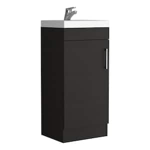 15.7 in. W Single Sink Freestanding Black Bath Vanity with White Ceramic Sink Single-Door Cabinet w/Metal Handle