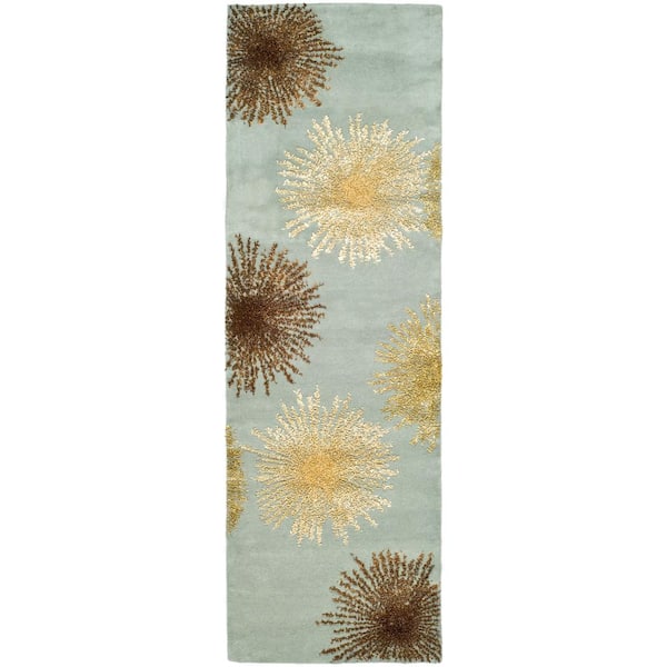 SAFAVIEH Soho Light Blue/Multi 3 ft. x 8 ft. Distressed Starburst Runner Rug