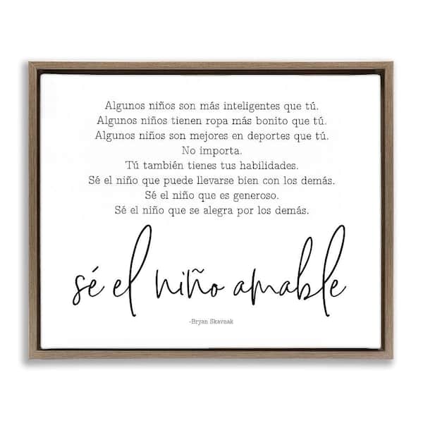 Stupell Industries Kind Boy Translation by Lettered and Lined Brown Floater Frame Typography Graphic Art Print 17 in. x 21 in.
