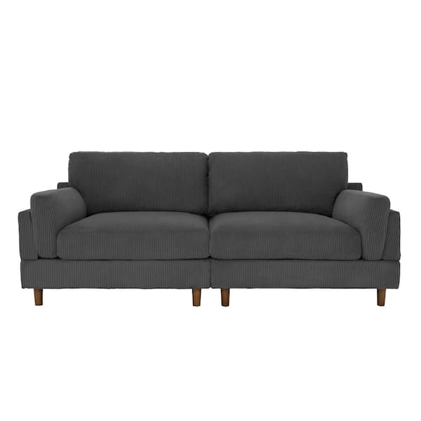 89 in. Modern Square Arm Gray Corduroy Fabric Upholstered 2-Seater Loveseat with Wood Leg