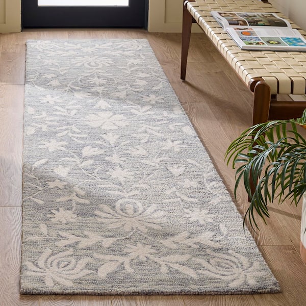 Metro 2 ft. x 8 ft. Gray/Ivory Cottage Embroidered Floral Runner Rug