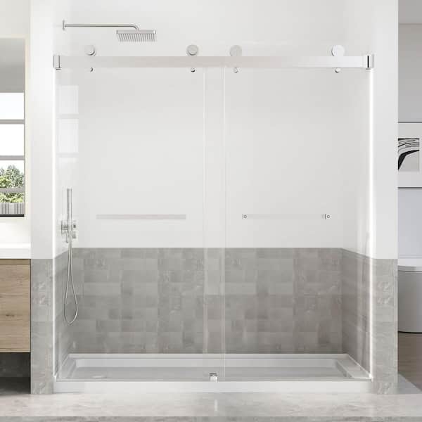 66-72 in. W x 76 in. H Double Sliding Frameless Shower Door in Chrome Finish with 5/16 in. (8 mm) Tempered Glass