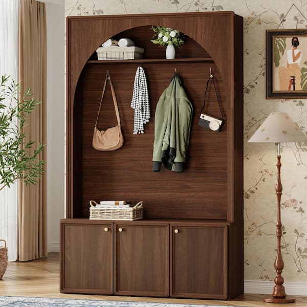 Harper & Bright Designs Walnut Farmhouse Retro Arched Entryway