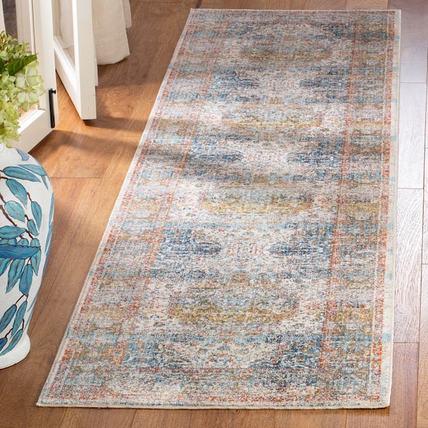Vintage Persian 2 ft. x 12 ft. Beige/Blue Oriental Distressed Runner Rug