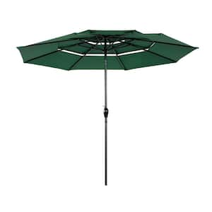 10 ft. Aluminium Outdoor Patio Umbrella 3 Tier Auto-Tilt Market Umbrella with Crank Tilt in Dark Green