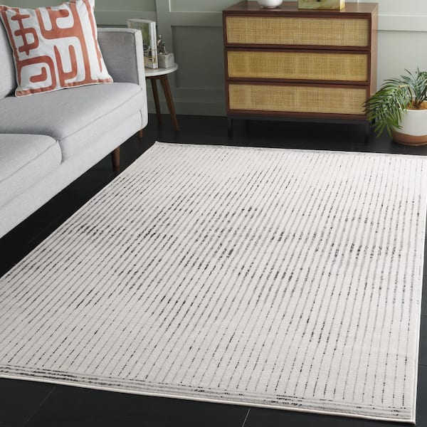 Temple 8 ft. x 10 ft. Ivory/Gray Distressed Striped Area Rug