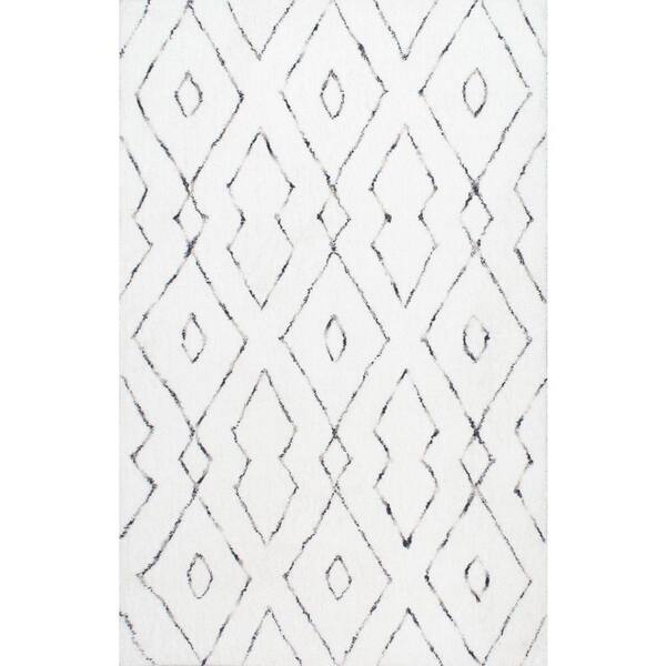 nuLOOM Beaulah Modern Geometric Shag White Doormat 3 ft. x 5 ft. Area Rug