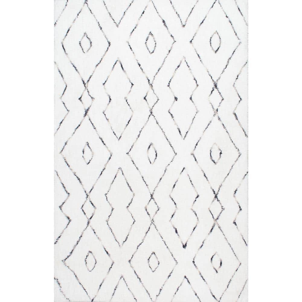 nuLOOM Beaulah Modern Geometric Shag White 8 ft. x 10 ft. Area Rug