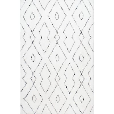 Beaulah Modern Geometric Shag White 8 ft. x 10 ft. Area Rug