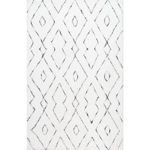 Beaulah Modern Geometric Shag White 8 ft. Square Rug