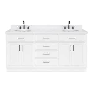 Hepburn 72 in. W x 22 in. D x 36 in. H Double Sink Freestanding Bath Vanity in White with Carrara Quartz Top