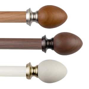 1" dia Adjustable Single Faux Wood Curtain Rod 48-84 inch in Pearl White with Liesel Finials