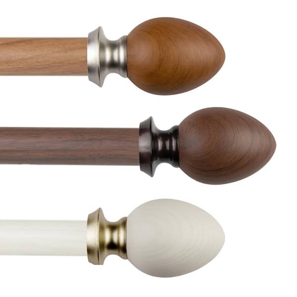 EMOH 1" dia Adjustable Single Faux Wood Curtain Rod 66-120 inch in Chestnut with Liesel Finials