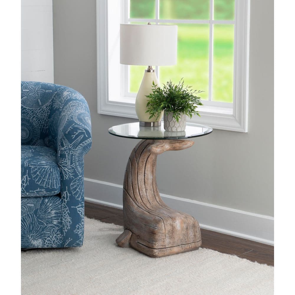 Willis Whale 20 in. Distressed Whitewash Specialty Glass End Table - thumbnail 10