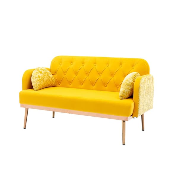 Unbranded 55.11 in. Yellow Polyester 2-Seater Loveseat Sofa with Metal Feet