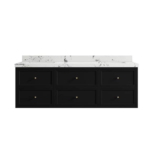 Willow Collections Roswell 72 in. Double Sink Freestanding Black Bath Vanity with Viola Night Qt. Top Unassembled