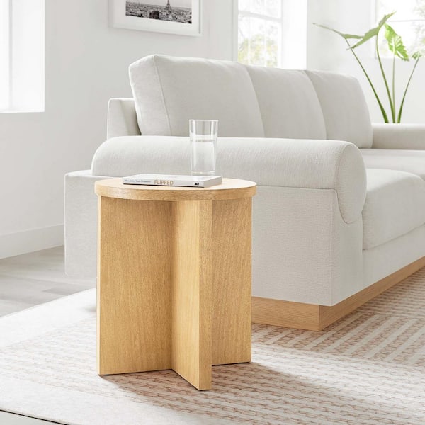 MODWAY Silas 16 in. Round Wood Side End Table in Natural