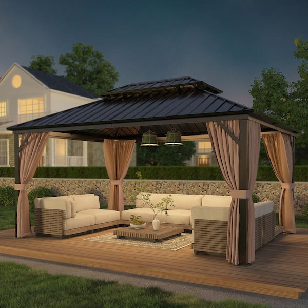 COOS BAY 12 ft. x 16 ft. Brown Extra-Large Hardtop Patio Gazebo with ...