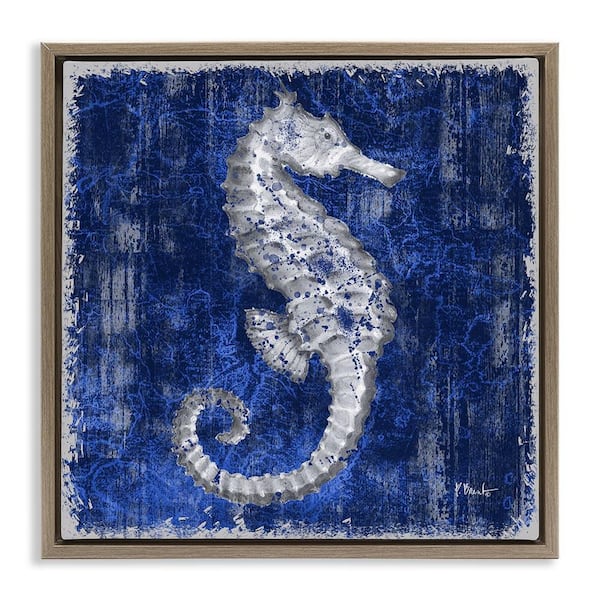 Stupell Industries Rustic Indigo Seahorse by Paul Brent Brown Floater Frame Coastal Graphic Art Print 18 in. x 18 in.
