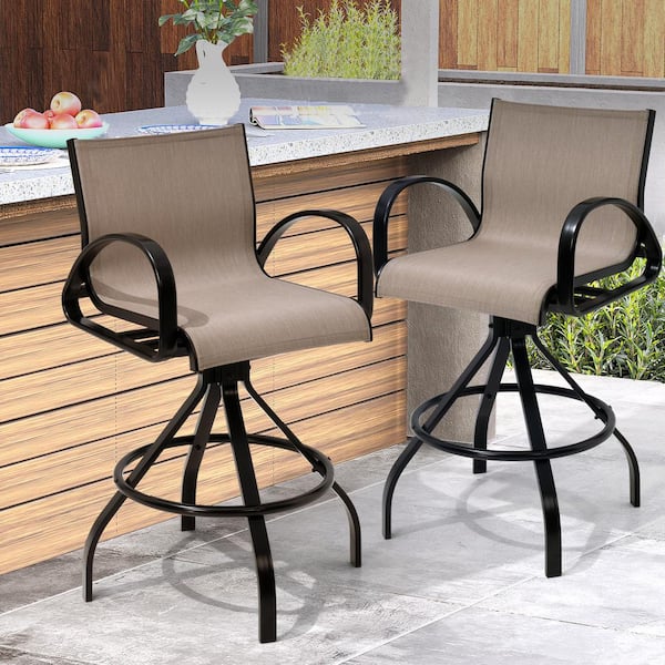 Pellebant Swivel Aluminum Sunbrella Textilene Mesh Fabric Outdoor Bar Stool (2-Pack) in Augustine Ashe