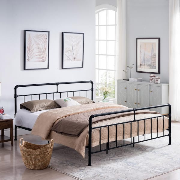 Noble House Mowry Industrial King Size, Iron Headboard King Black