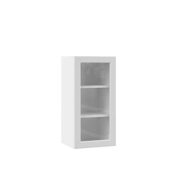 Hampton Bay Designer Series Melvern Assembled 15x30x12 in. Wall Kitchen Cabinet with Glass Door in White