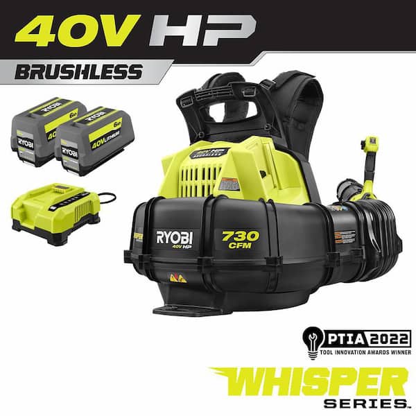 RYOBI 40V HP Brushless Whisper Series 165 MPH CFM Cordless Battery Backpack Blower with (2) 6.0 Ah Batteries and Charger RY404170 The Home Depot