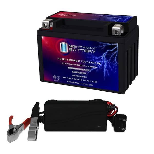 MIGHTY MAX BATTERY YTX9-BS 12-Volt 8 AH SLA for Power Sports Battery Includes 12-Volt 1 Amp Charger