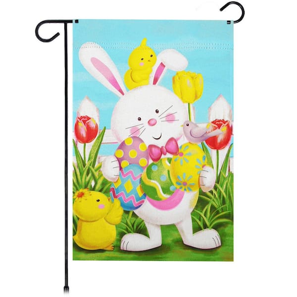 1 ft. x 1.5 ft. Polyester Happy Easter White Bunny with Easter Eggs 2-Sided Garden Flag Printed